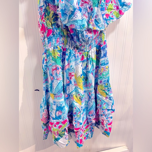 NWT Lilly Pulitzer Addilyn Pop Up  Wish You Were Here One Shoulder Ruffled Dress - Picture 4 of 9